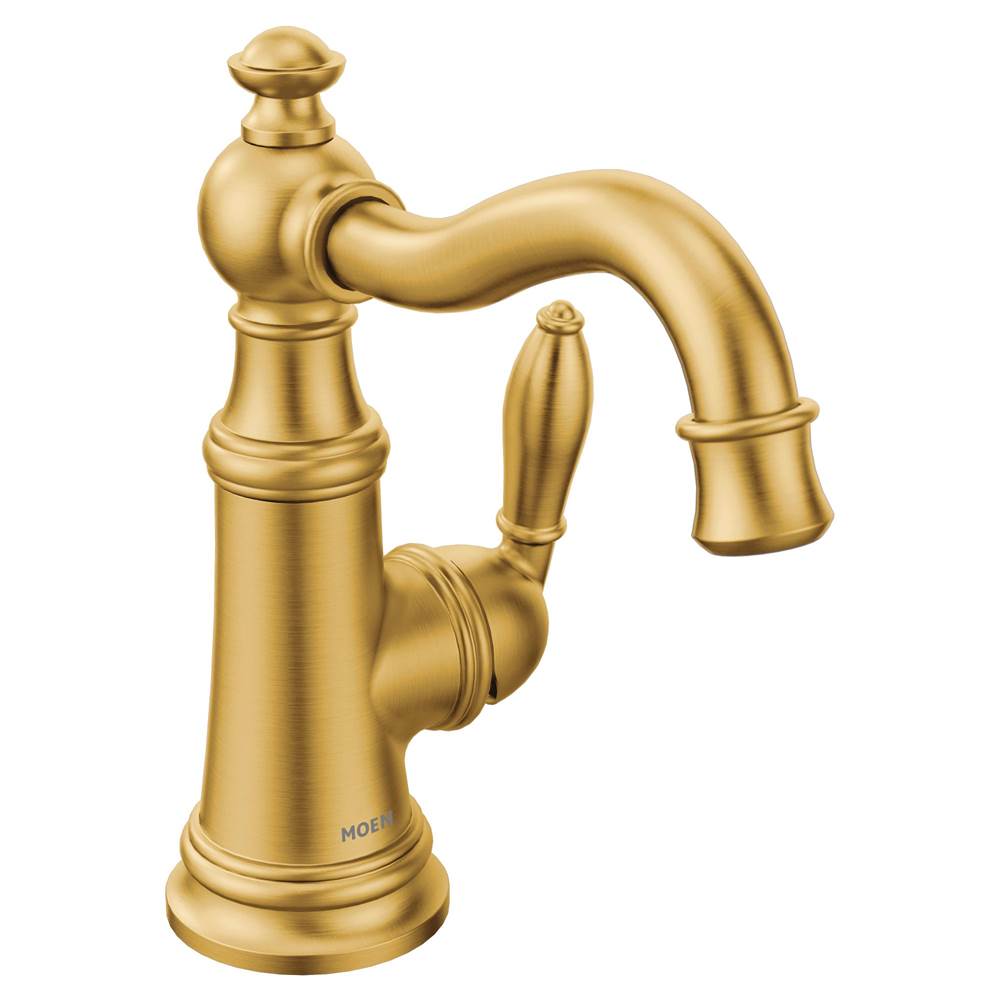 Moen - Weymouth One-Handle Single Hole Traditional Bathroom Sink Faucet with Drain Assembly, Brushed Gold - Brushed Gold