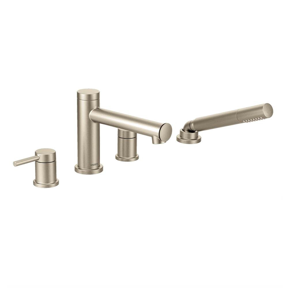 Moen - Align 2-Handle Deck Mount Roman Tub Faucet Trim Kit with Hand shower in Brushed Nickel (Valve Sold Separately) - Brushed Nickel