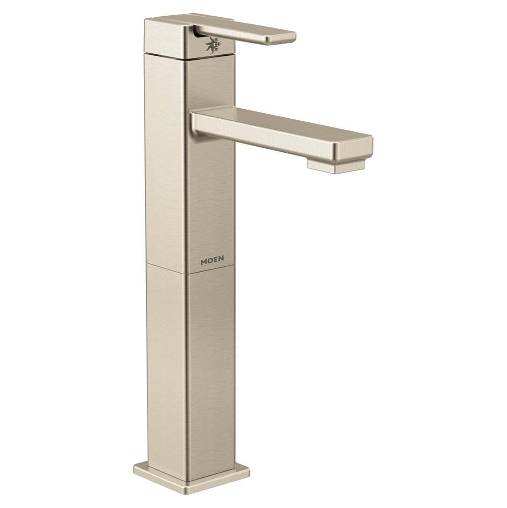 Moen - 90 Degree One-Handle Single Hole Vessel Sink Modern Bathroom Faucet, Brushed Nickel - Brushed Nickel