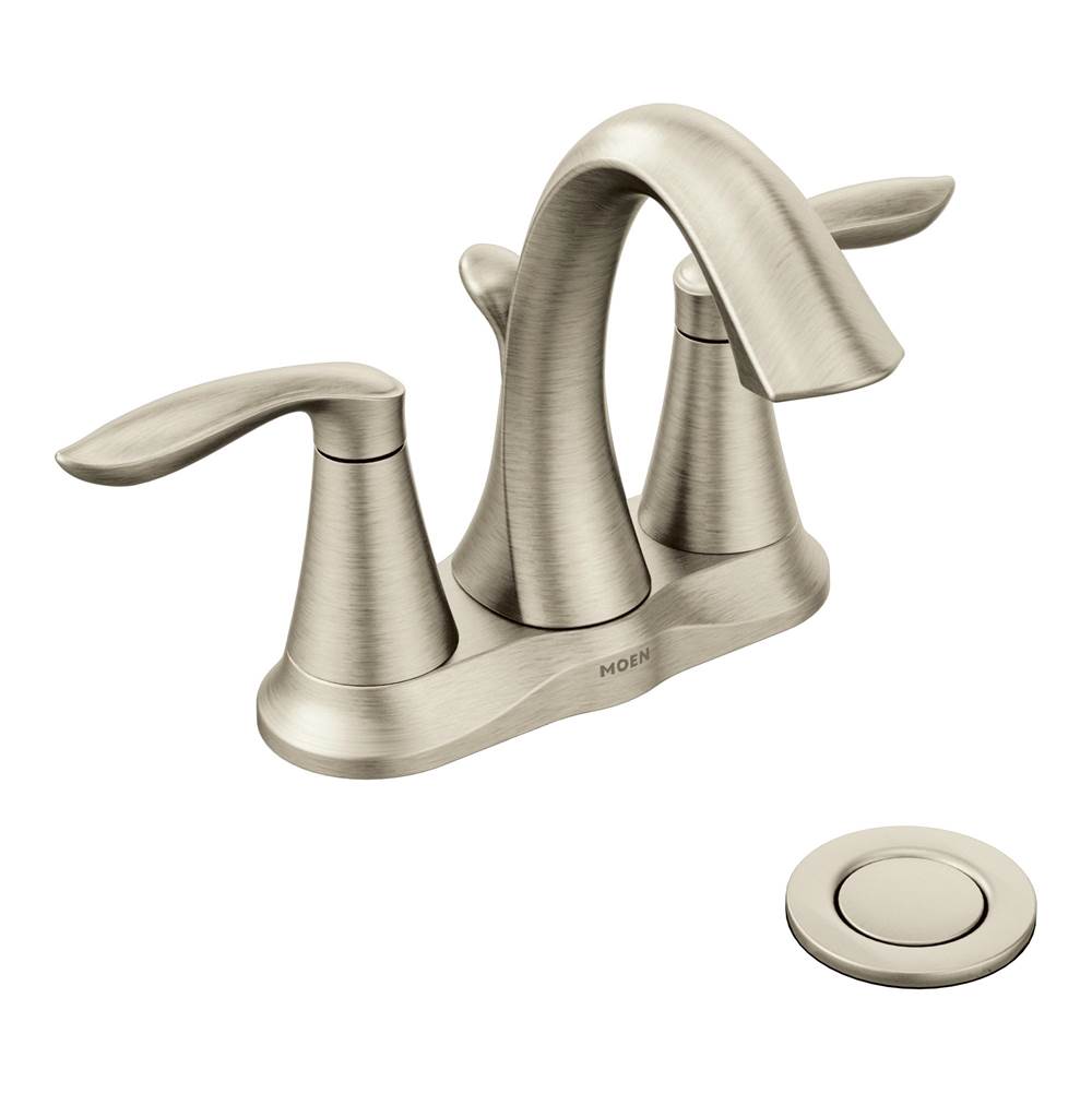 Moen - Eva Two-Handle Centerset Bathroom Faucet with Drain Assembly, Brushed Nickel - Brushed Nickel