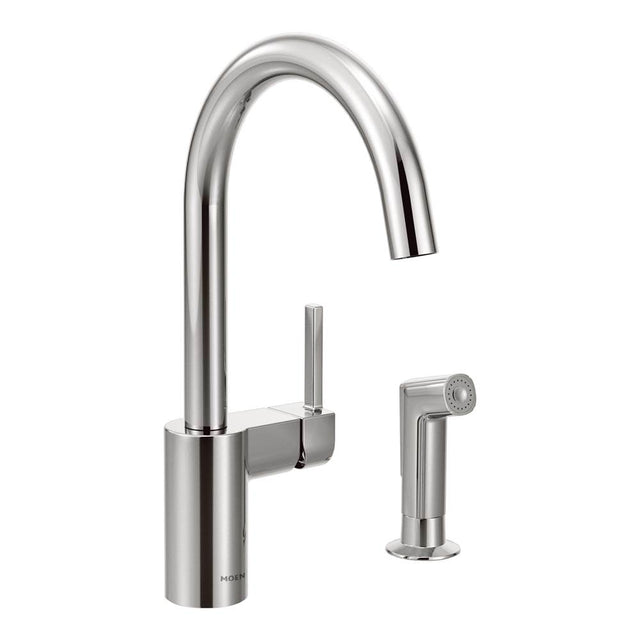 Moen - Align One-Handle High-Arc Modern Kitchen Faucet with Side Spray, Chrome - Chrome