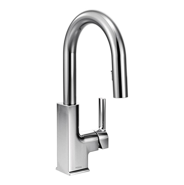 Moen - STO One-Handle High Arc Pulldown Modern Bar Faucet with Power Clean, Chrome - Chrome