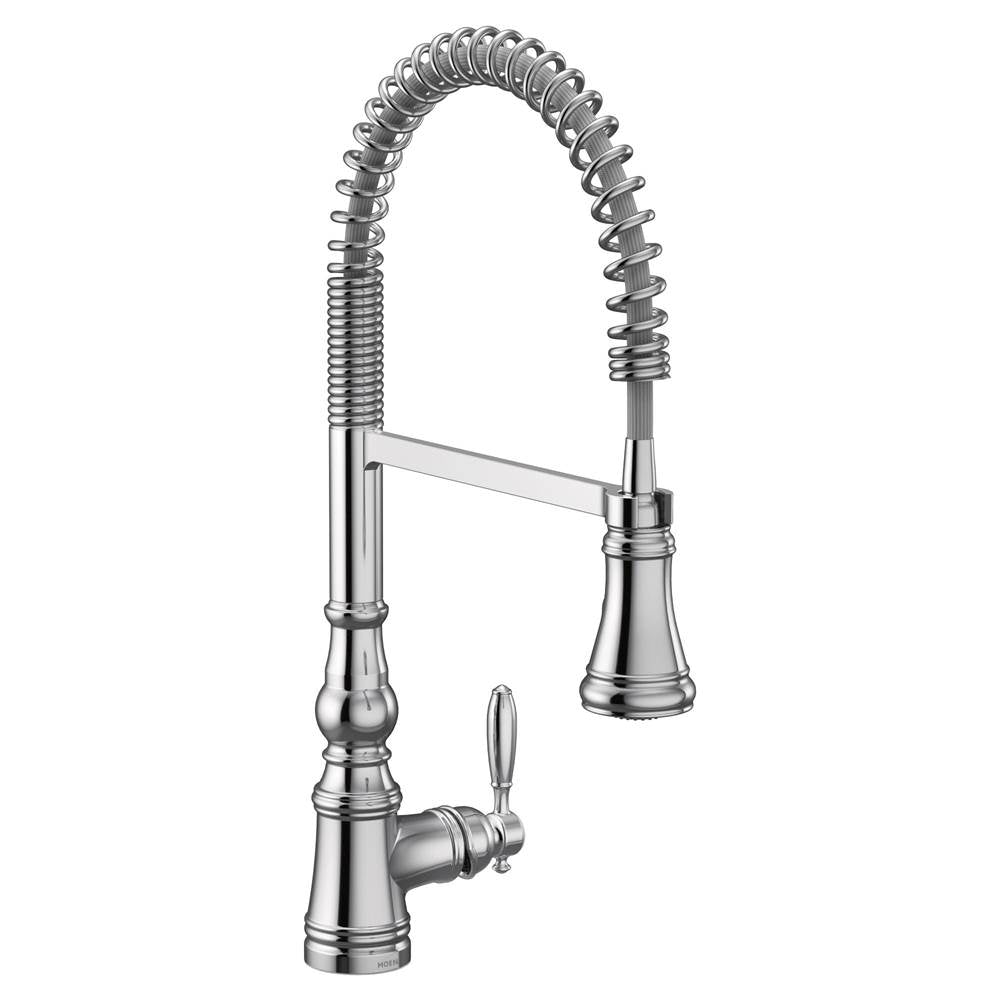 Moen - Weymouth One Handle Pre-Rinse Spring Pulldown Kitchen Faucet with Power Boost, Chrome - Chrome