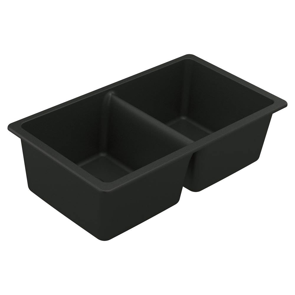 Moen - 33-Inch Wide x 9.5-Inch Deep Undermount Granite Double Bowl Kitchen Sink, Black - Black