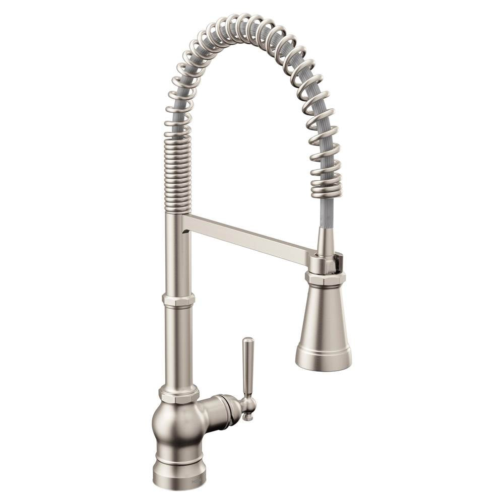 Moen - Paterson One Handle Pre-Rinse Spring Pulldown Kitchen Faucet with Power Boost, Spot Resist Stainless - Spot Resist Stainless