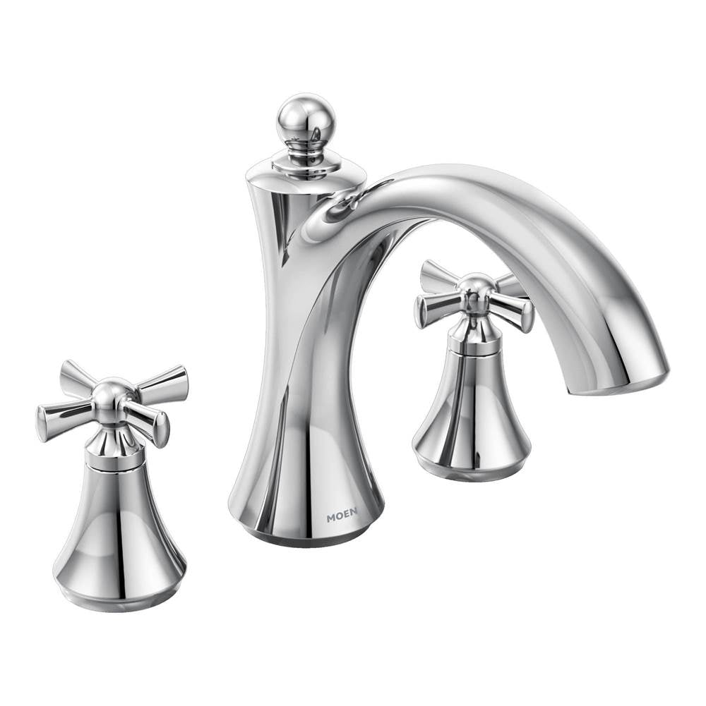 Moen - Wynford 2-Handle Deck-Mount High-Arc Roman Tub Faucet Trim Kit with Cross Handles in Chrome (Valve Sold Separately) - Chrome
