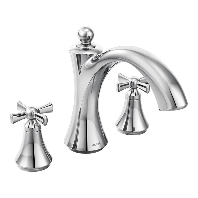 Moen - Wynford 2-Handle Deck-Mount High-Arc Roman Tub Faucet Trim Kit with Cross Handles in Chrome (Valve Sold Separately) - Chrome