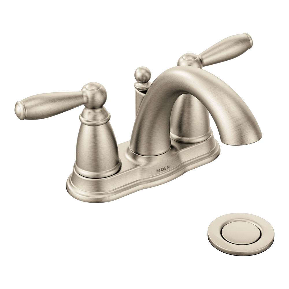 Moen - Brantford Two-Handle Low-Arc Centerset Bathroom Faucet with Drain Assembly, Brushed Nickel - Brushed Nickel