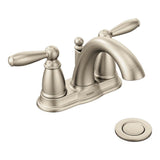 Moen - Brantford Two-Handle Low-Arc Centerset Bathroom Faucet with Drain Assembly, Brushed Nickel - Brushed Nickel