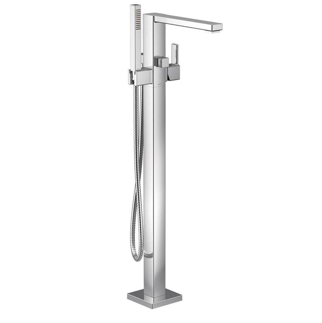 Moen - 90 Degree One-Handle Freestanding Floor Mount Tub Filler with Handshower, Chrome - Chrome