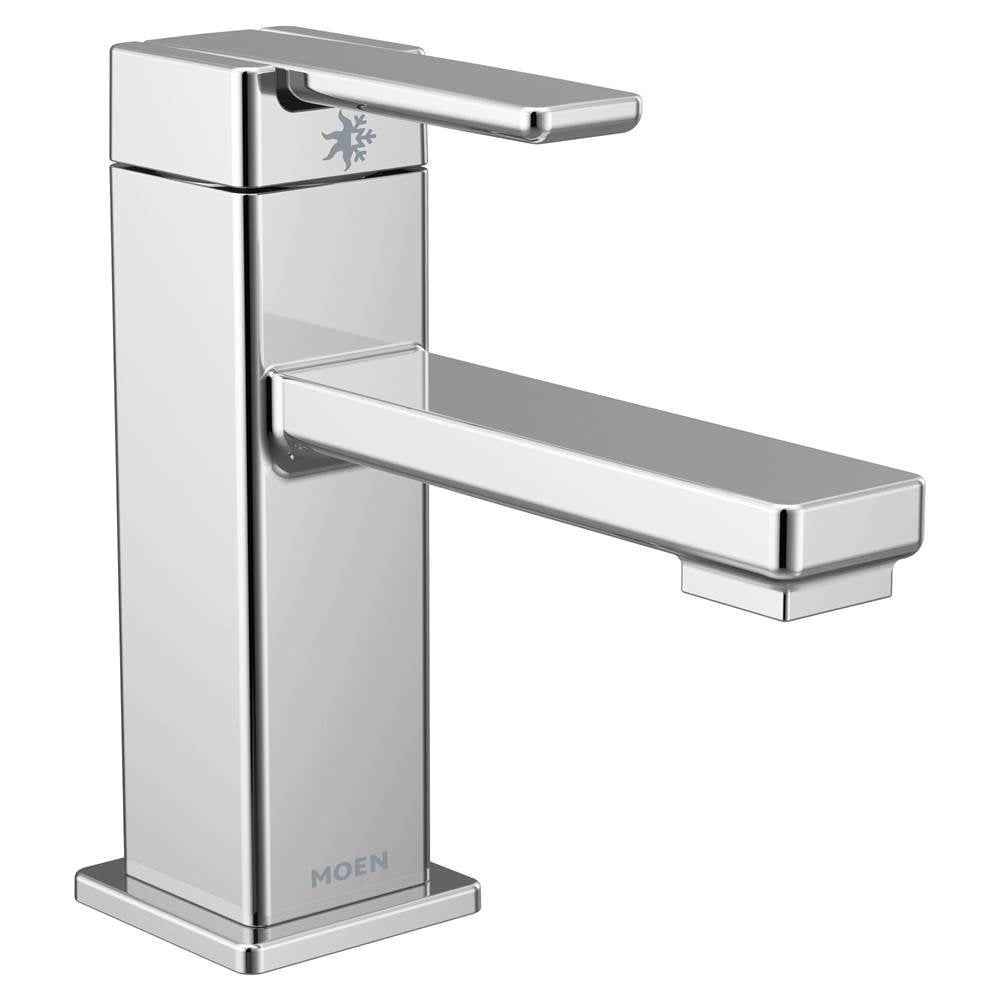 Moen - 90 Degree One-Handle Single Hole Modern Bathroom Sink Faucet, Chrome - Chrome