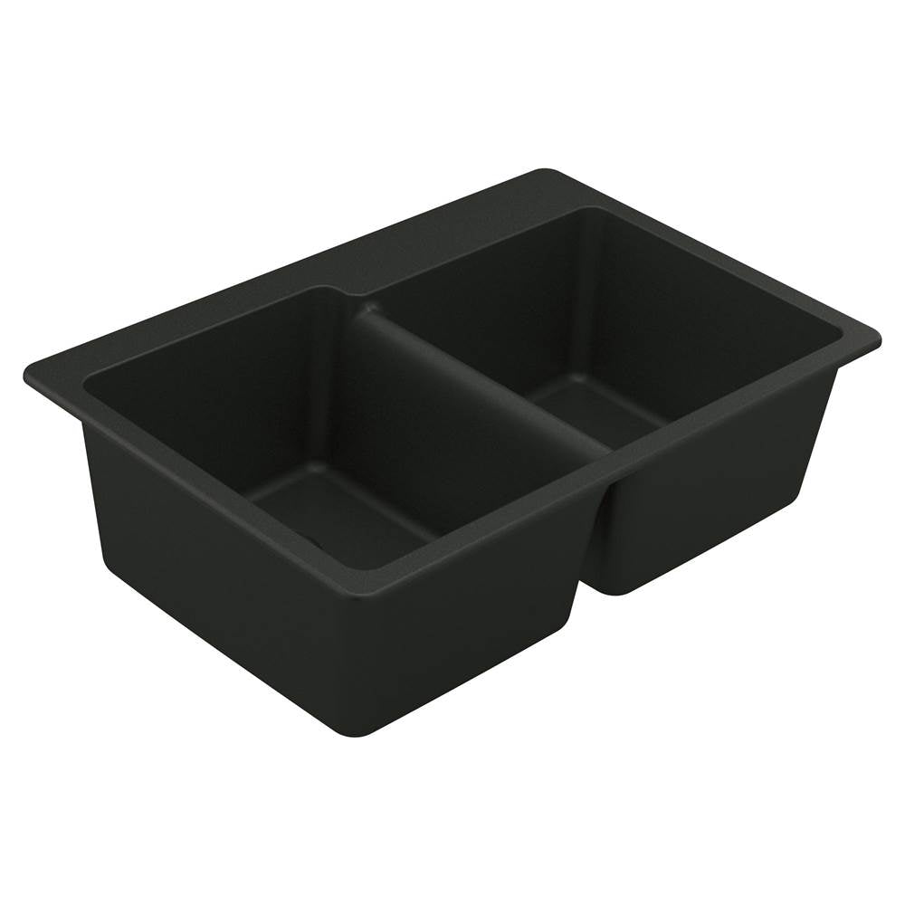 Moen - 33-Inch Wide x 9.5-Inch Deep Dual Mount Granite Double Bowl Kitchen Sink, Black - Black
