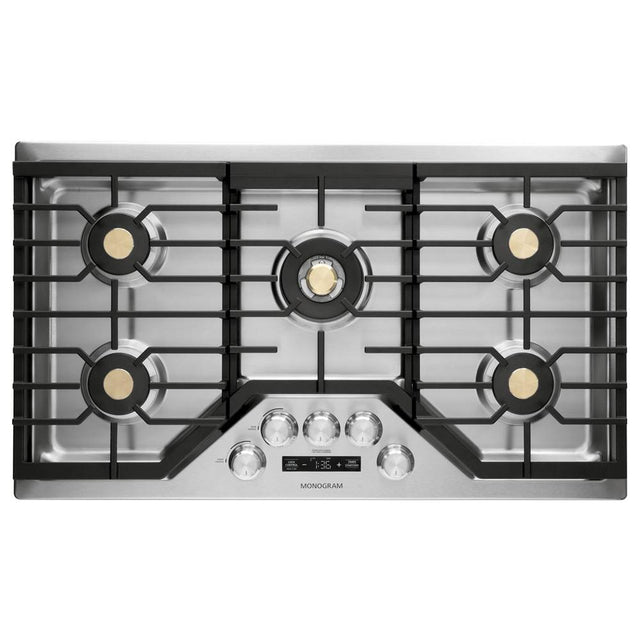 Monogram - Monogram 36'' Smart Deep-Recessed Gas Cooktop (Natural Gas) - Stainless Steel