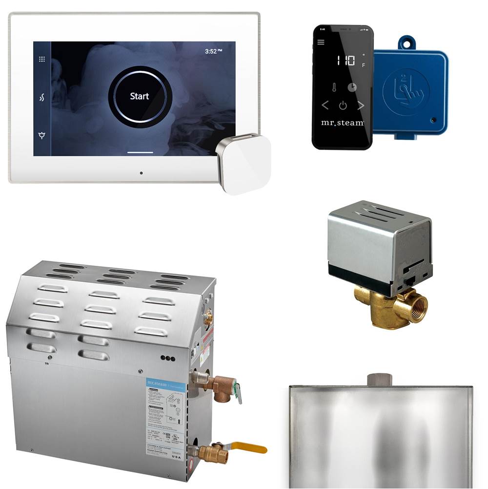 Mr. Steam - MS (XButler) 5 kW (5000 W) Steam Shower Generator Package with iSteamX Control in White Brushed Nickel - White Brushed Nickel