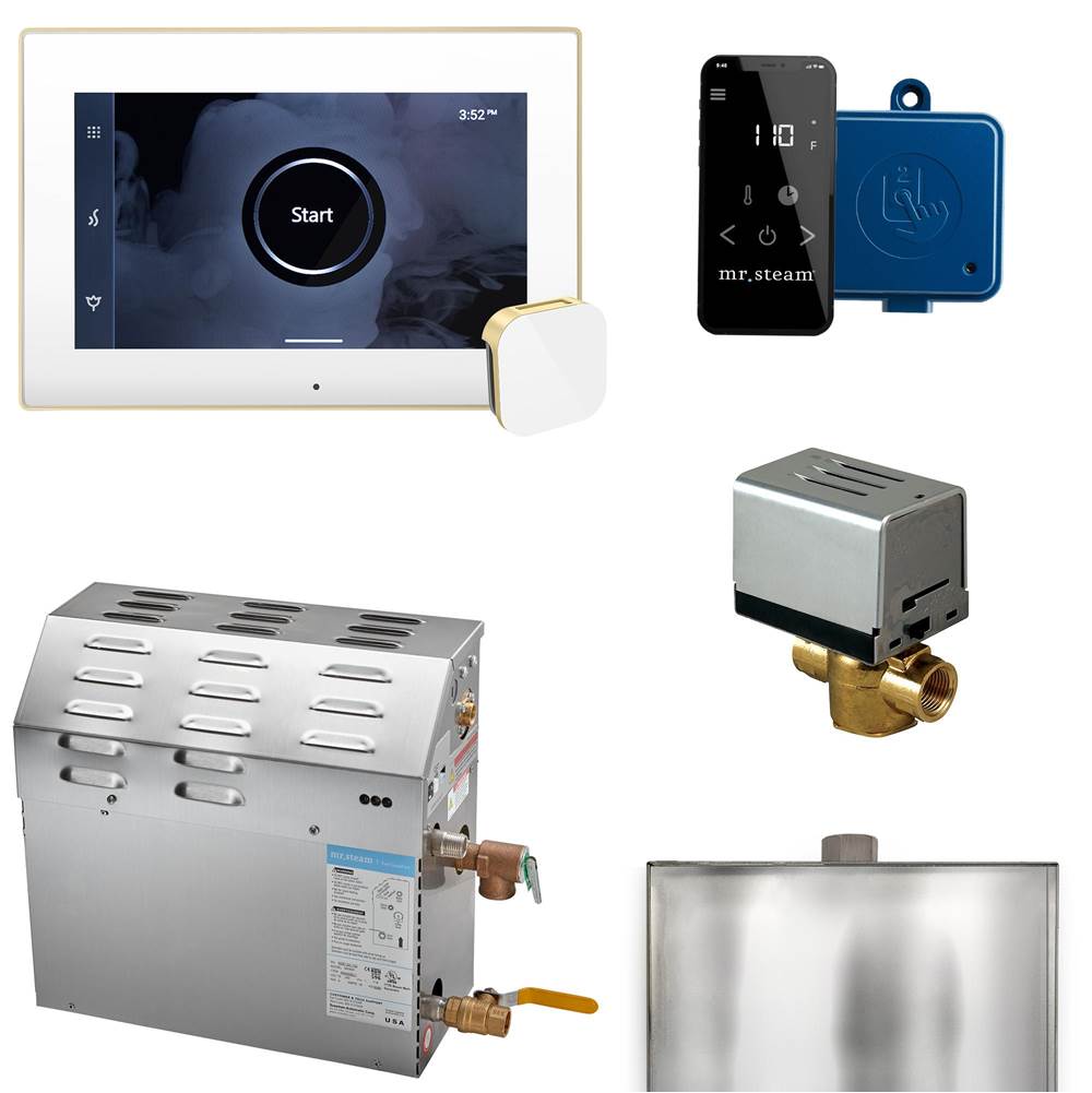 Mr. Steam - MS (XButler) 5 kW (5000 W) Steam Shower Generator Package with iSteamX Control in White Satin Brass - White Satin Brass