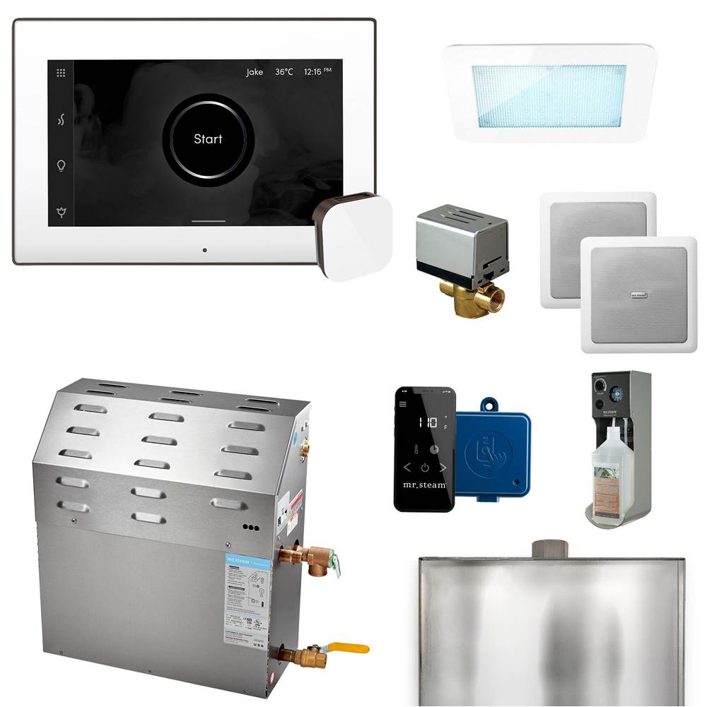 Mr. Steam - Super (XDream) 10000-Watt Steam Generator with iSteamX Control and Aroma Glass Steamhead in White Oil Rubbed Bronze - White Oil Rubbed Bronze