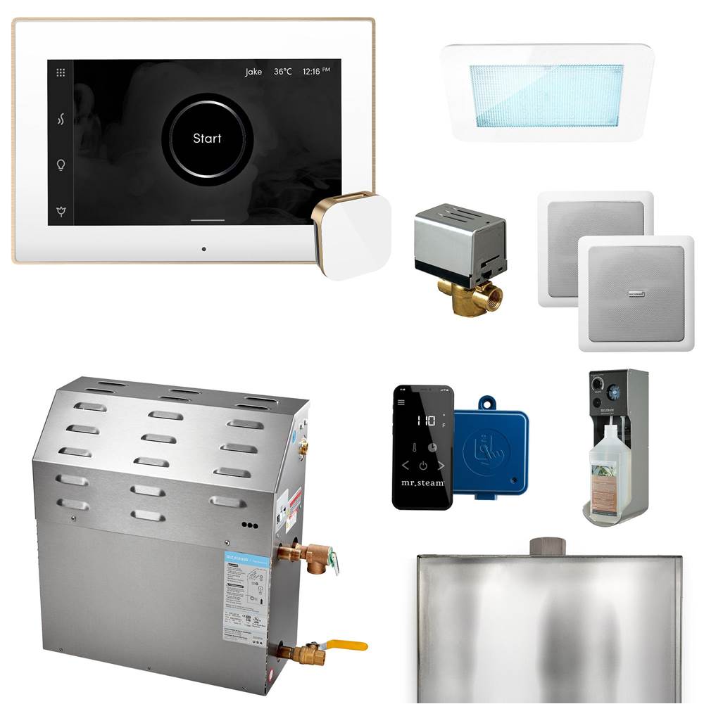 Mr. Steam - Super (XDream) 12000-Watt Steam Generator with iSteamX Control and Aroma Glass Steamhead in White Brushed Bronze - White Brushed Bronze
