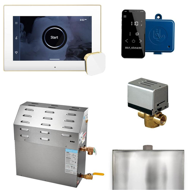 Mr. Steam - Super (XButler) 12 kW (12000 W) Steam Shower Generator Package with iSteamX Control in White Satin Brass - White Satin Brass
