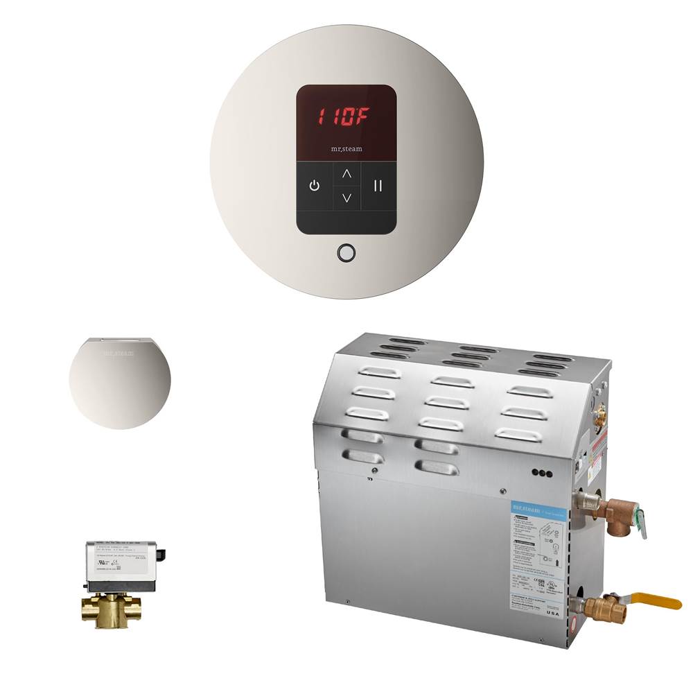 Mr. Steam - MS (iTempo) 5 kW (5000 W) Steam Shower Generator Package with iTempo Control in Round Polished Nickel - Polished Nickel