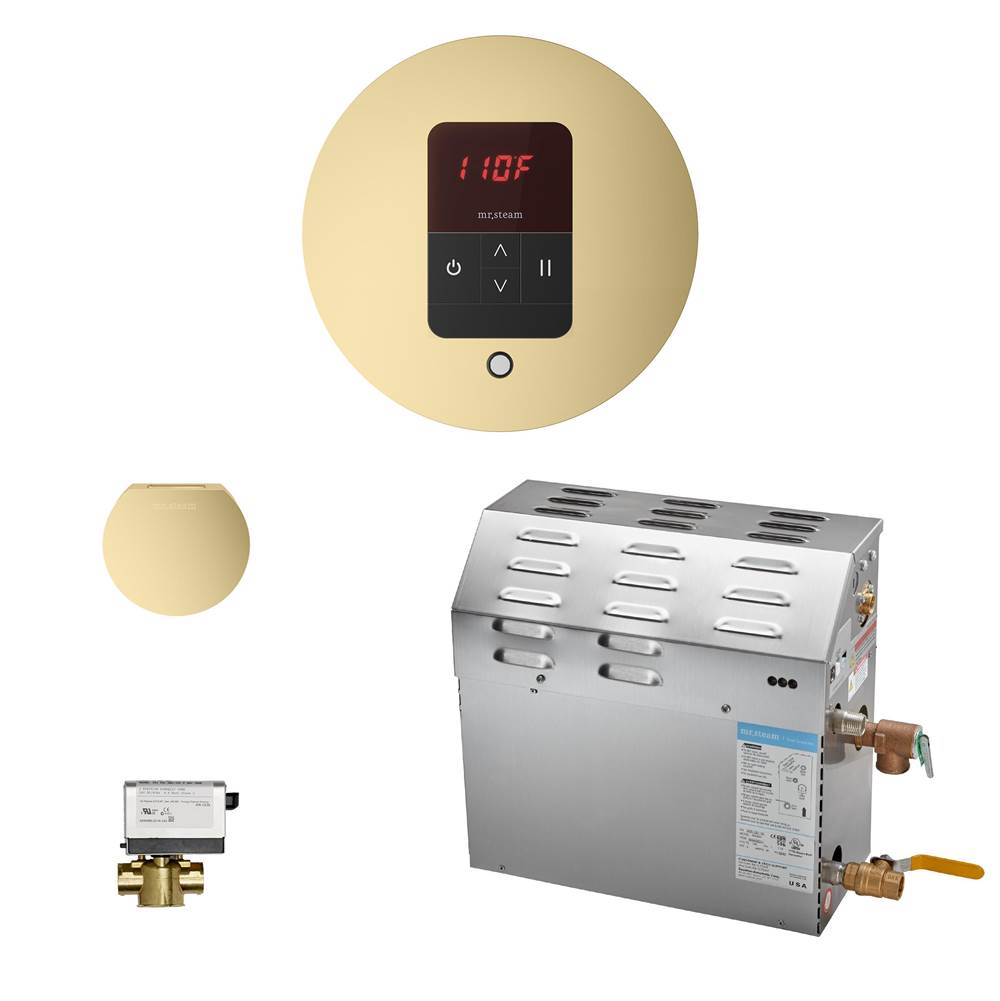 Mr. Steam - MS (iTempo) 5 kW (5000 W) Steam Shower Generator Package with iTempo Control in Round Satin Brass - Satin Brass
