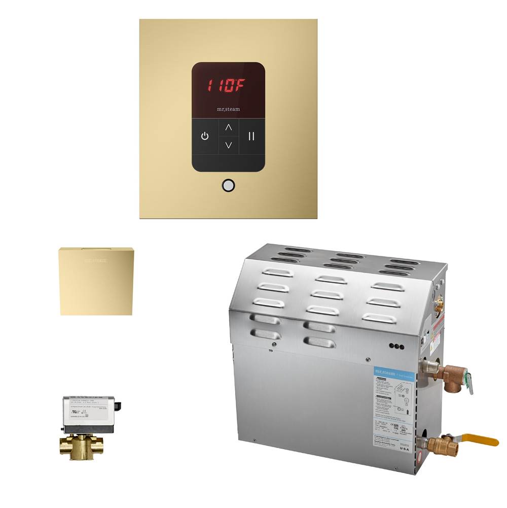 Mr. Steam - MS (iTempo) 7.5 kW (7500 W) Steam Shower Generator Package with iTempo Control in Square Satin Brass - Satin Brass
