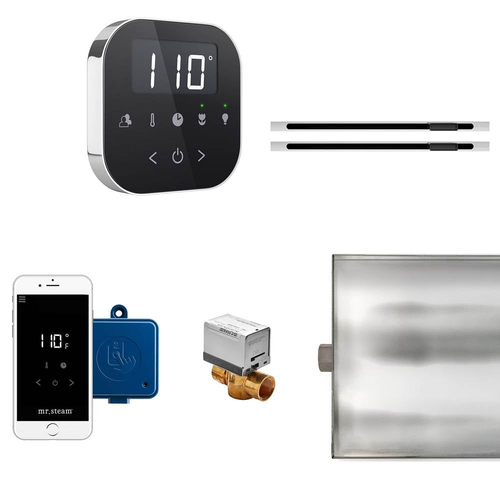 Mr. Steam - AirButler Max Linear Steam Shower Control Package with AirTempo Control and Linear SteamHead in Black Polished Chrome - Black Polished Chrome