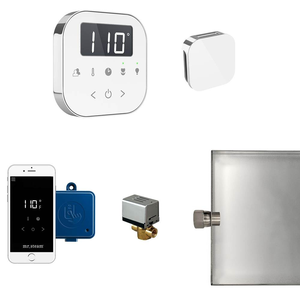 Mr. Steam - AirButler Steam Shower Control Package with AirTempo Control and Aroma Glass SteamHead in White Polished Chrome - White Polished Chrome