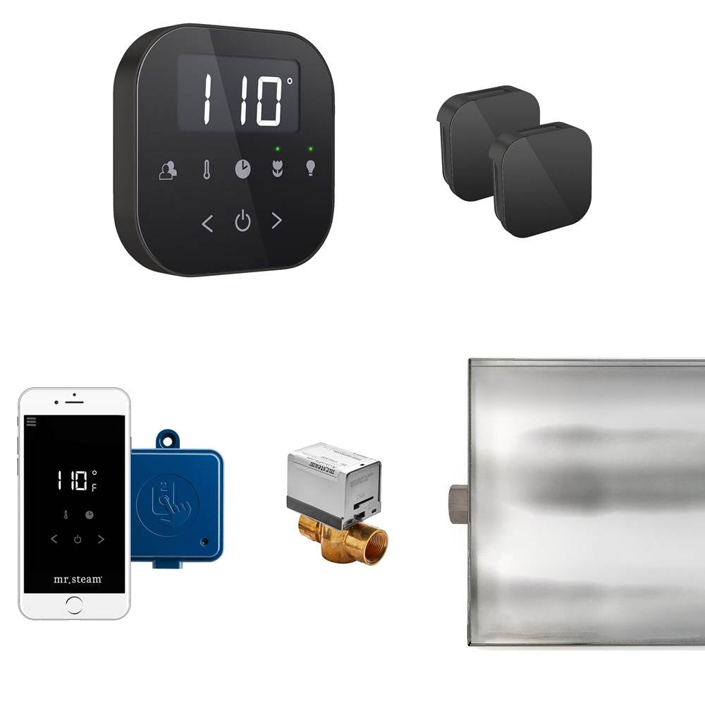 Mr. Steam - AirButler Max Steam Shower Control Package with AirTempo Control and Aroma Glass SteamHead in Black Matte Black - Black Matte Black