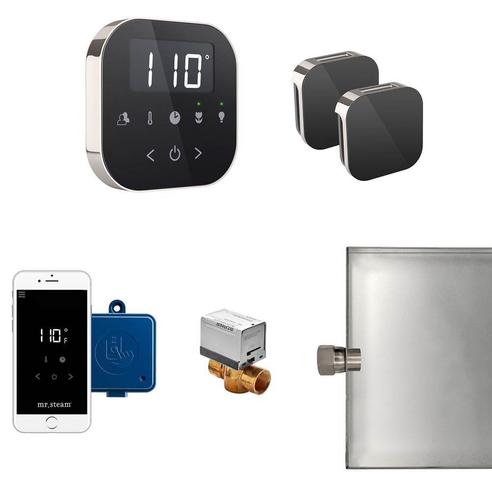 Mr. Steam - AirButler Max Steam Shower Control Package with AirTempo Control and Aroma Glass SteamHead in Black Polished Nickel - Black Polished Nickel