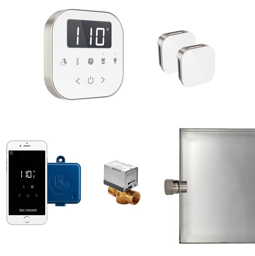 Mr. Steam - AirButler Max Steam Shower Control Package with AirTempo Control and Aroma Glass SteamHead in White Brushed Nickel - White Brushed Nickel