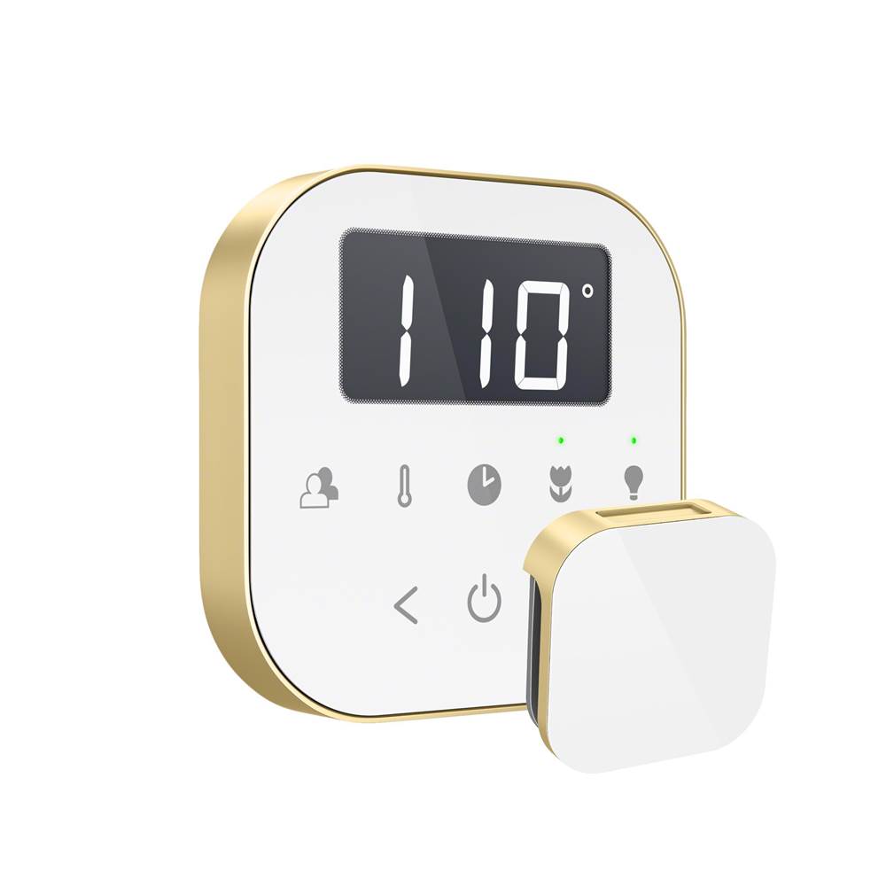 Mr. Steam - AirTempo Steam Shower Control and Aroma Glass SteamHead in White Satin Brass - White Satin Brass