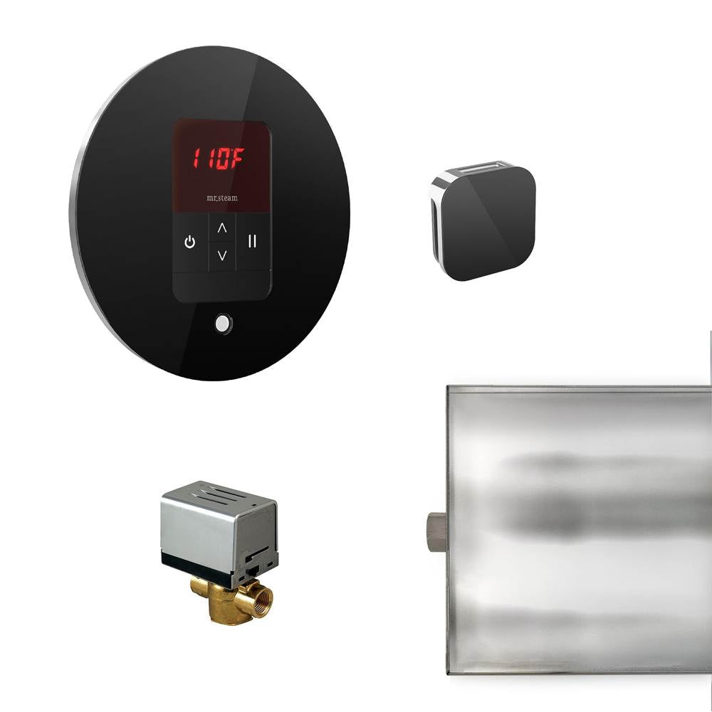 Mr. Steam - Basic Butler Steam Shower Control Package with iTempo Control and Aroma Designer SteamHead in Round Glass Black - Glass Black