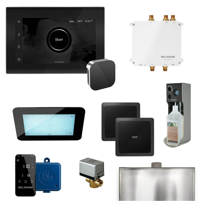 Mr. Steam - Bliss Programmable Steam Generator Control Kit with iSteamX Control and Aroma Glass Steamhead in Black Polished Chrome - Black Polished Chrome