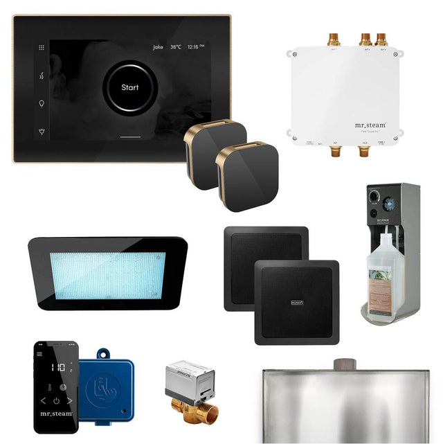 Mr. Steam - Bliss Max Programmable Steam Generator Control Kit with iSteamX Control and Aroma Glass Steamhead in Black Brushed Bronze - Black Brushed Bronze