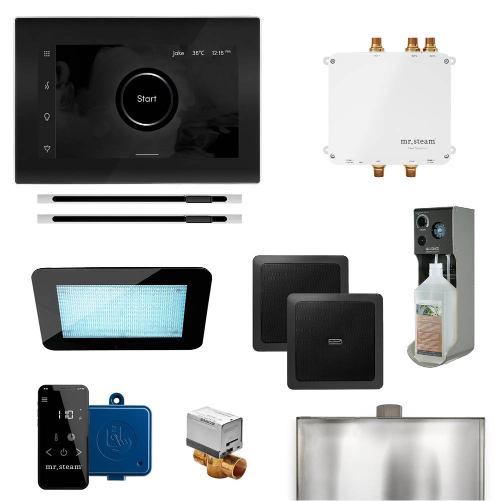Mr. Steam - Bliss Max Linear Programmable Steam Generator Control Kit with iSteamX Control and Linear Steamhead in Black Polished Chrome - Black Polished Chrome