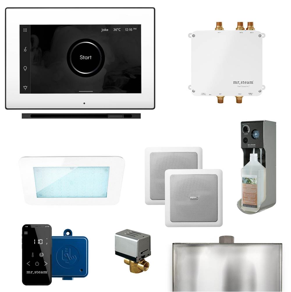 Mr. Steam - Bliss Linear Programmable Steam Generator Control Kit with iSteamX Control and Linear Steamhead in White Matte Black - White Matte Black