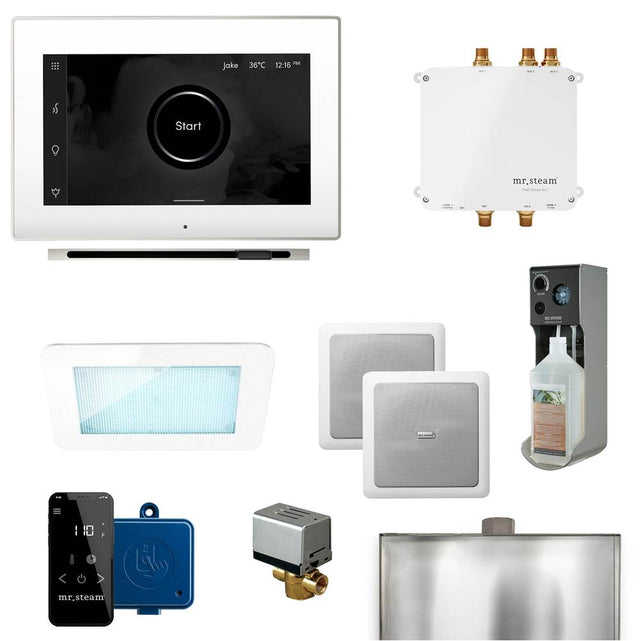 Mr. Steam - Bliss Linear Programmable Steam Generator Control Kit with iSteamX Control and Linear Steamhead in White Polished Nickel - White Polished Nickel