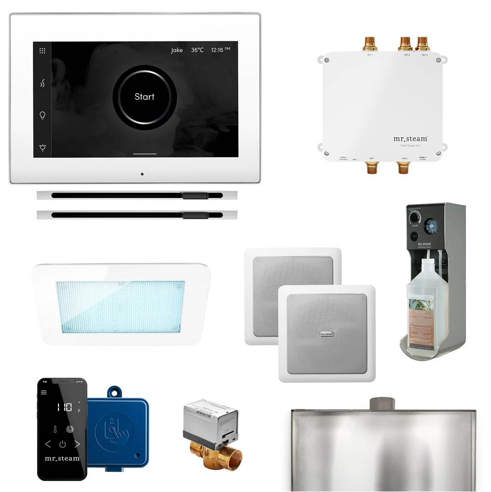 Mr. Steam - Bliss Max Linear Programmable Steam Generator Control Kit with iSteamX Control and Linear Steamhead in White Polished Chrome - White Polished Chrome