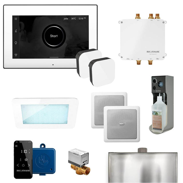 Mr. Steam - Bliss Max Programmable Steam Generator Control Kit with iSteamX Control and Aroma Glass Steamhead in White Matte Black - White Matte Black