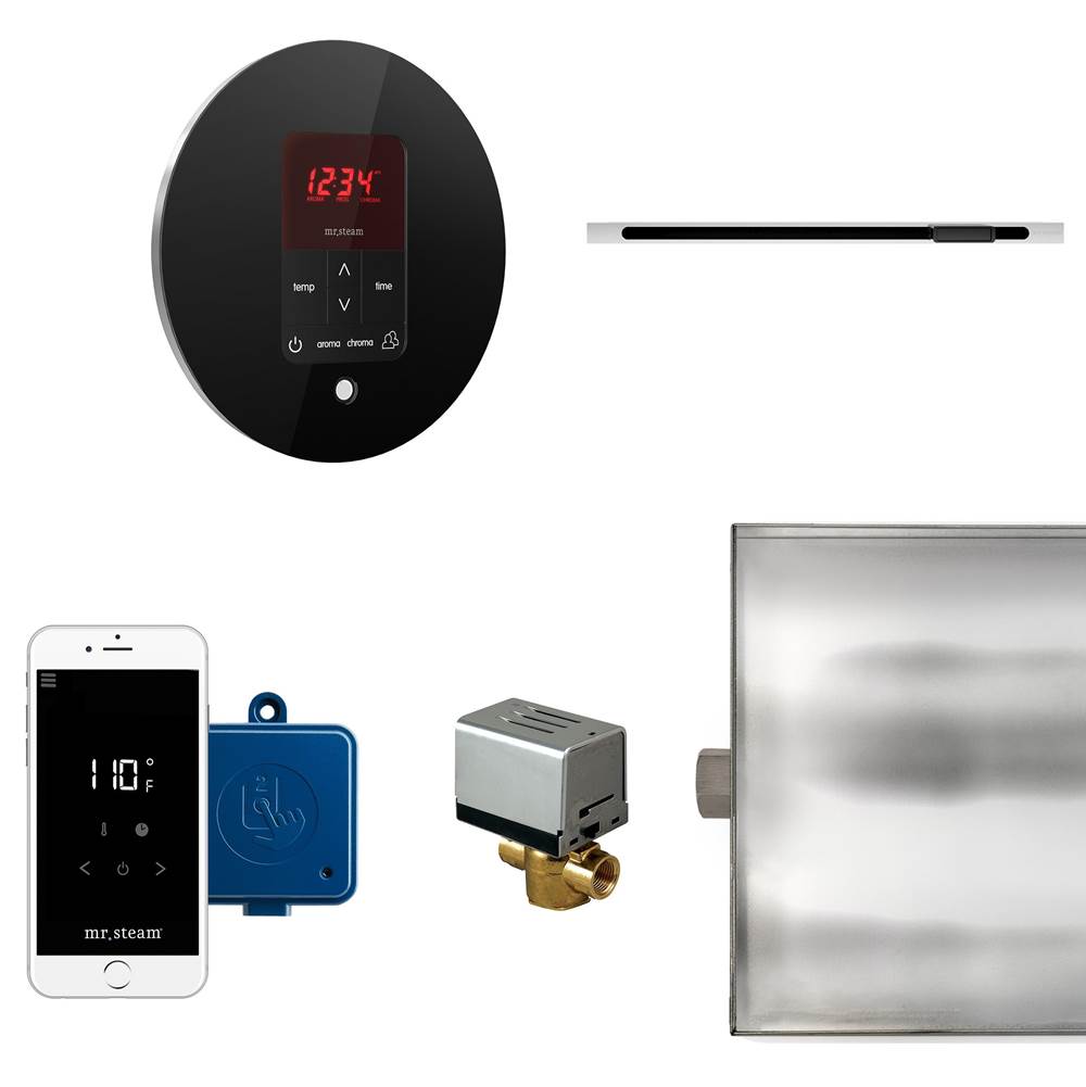 Mr. Steam - Butler Linear Steam Shower Control Package with iTempoPlus Control and Linear SteamHead in Round Glass Black - Glass Black