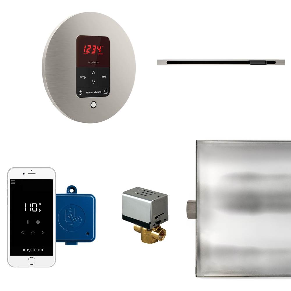 Mr. Steam - Butler Linear Steam Shower Control Package with iTempoPlus Control and Linear SteamHead in Round Brushed Nickel - Brushed Nickel