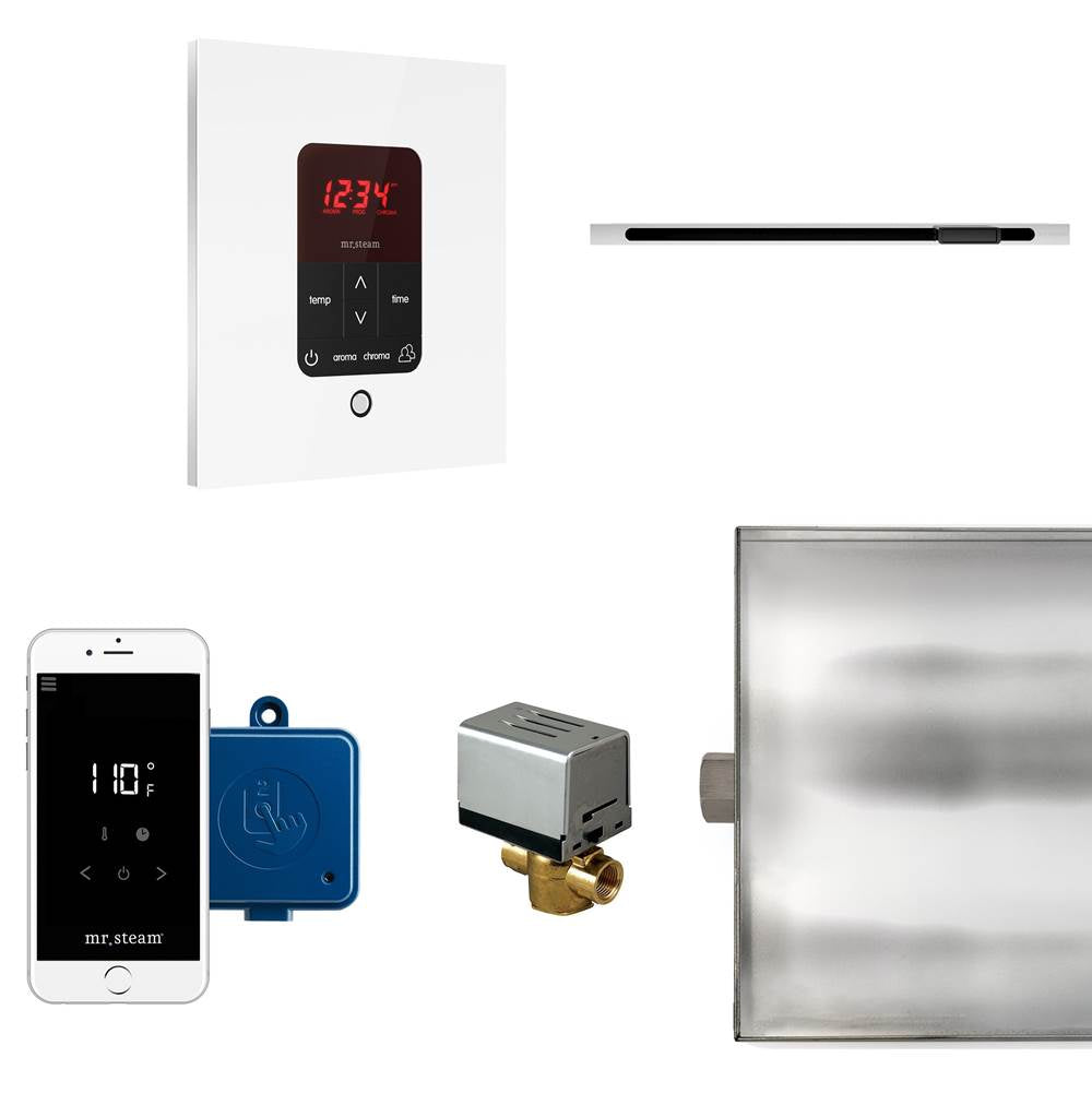 Mr. Steam - Butler Linear Steam Shower Control Package with iTempoPlus Control and Linear SteamHead in Square Glass White - Glass White