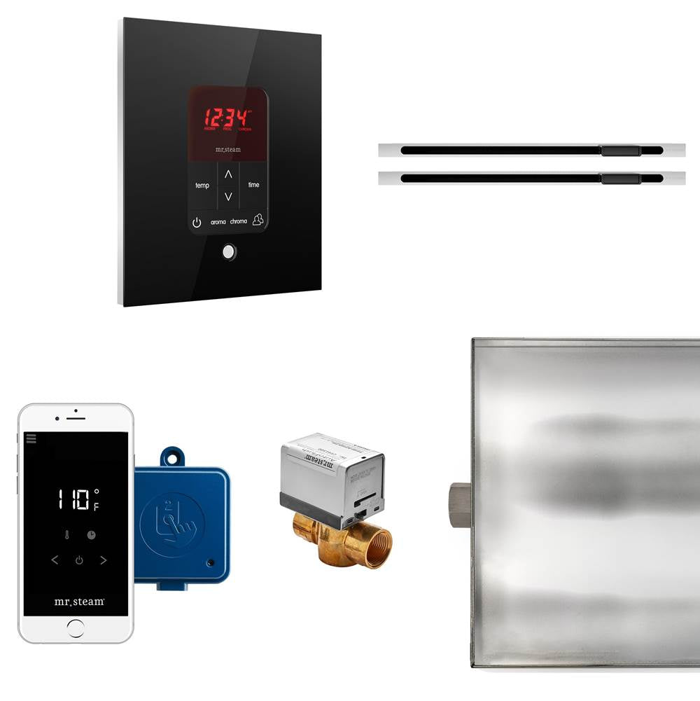 Mr. Steam - Butler Max Linear Steam Shower Control Package with iTempoPlus Control and Linear SteamHead in Square Glass Black - Glass Black