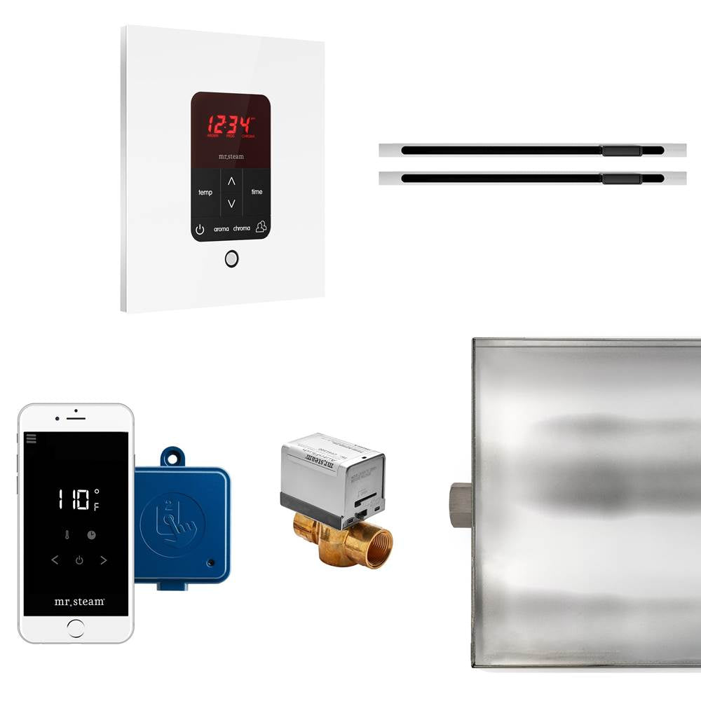 Mr. Steam - Butler Max Linear Steam Shower Control Package with iTempoPlus Control and Linear SteamHead in Square Glass White - Glass White