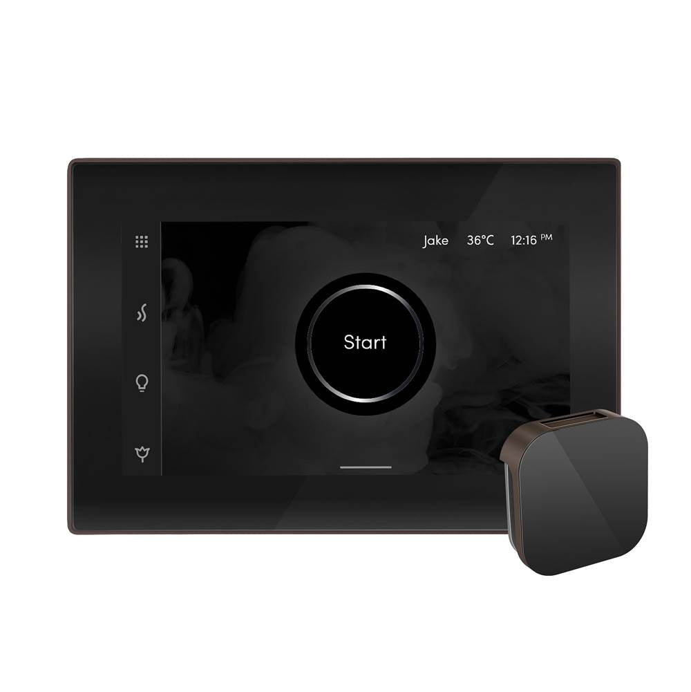 iSteamX Steam Shower Control and Aroma Glass SteamHead in Black Brushed Bronze