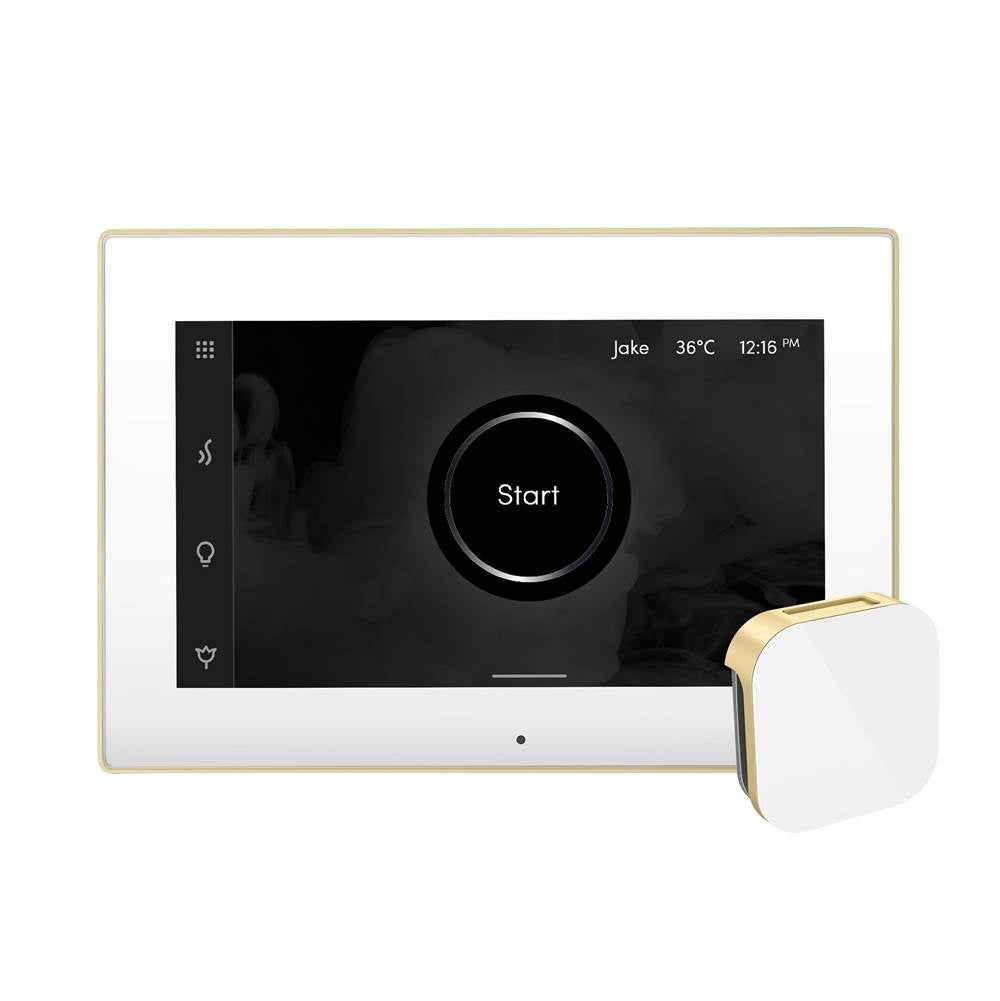iSteamX Steam Shower Control and Aroma Glass SteamHead in White Brushed Bronze
