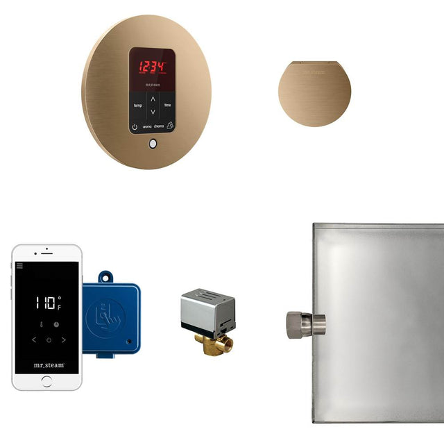 Mr. Steam - Butler Steam Shower Control Package with iTempoPlus Control and Aroma Designer SteamHead in Round Brushed Bronze - Brushed Bronze