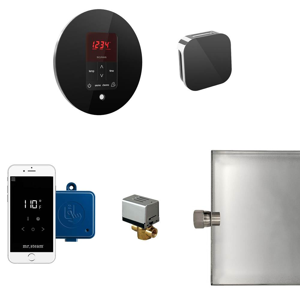 Mr. Steam - Butler Steam Shower Control Package with iTempoPlus Control and Aroma Designer SteamHead in Round Glass Black - Glass Black