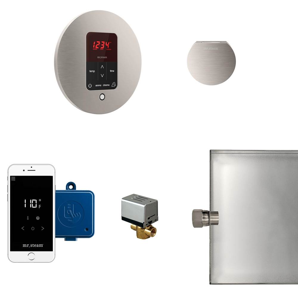 Mr. Steam - Butler Steam Shower Control Package with iTempoPlus Control and Aroma Designer SteamHead in Round Brushed Nickel - Brushed Nickel