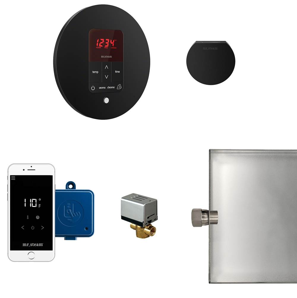 Mr. Steam - Butler Steam Shower Control Package with iTempoPlus Control and Aroma Designer SteamHead in Round Matte Black - Matte Black